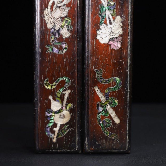 Late 19th Century Pair of Wooden Paperweights With Mother-of-Pearl Eight Treasures Inlay For Sale - Image 10 of 10