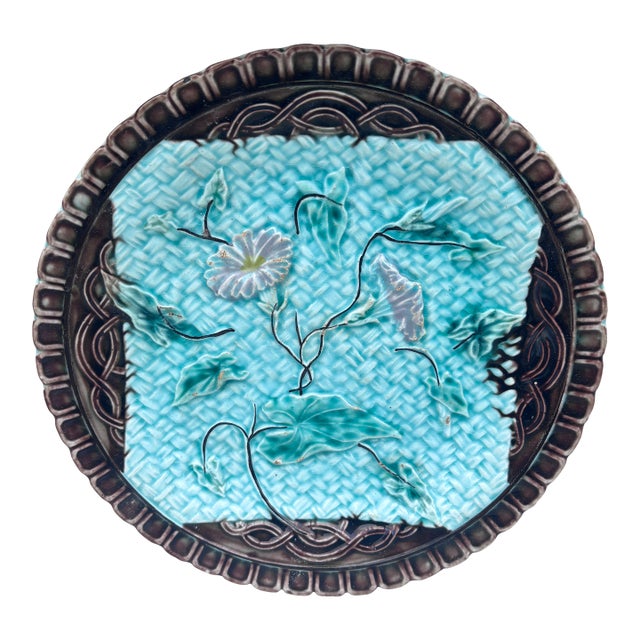 German Majolica Morning Glory Plate Circa 1900 For Sale