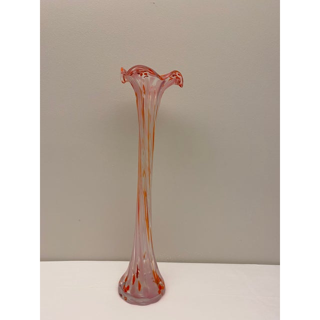 Tall Pink Slender Murano Art Glass Flower Vase For Sale - Image 9 of 9