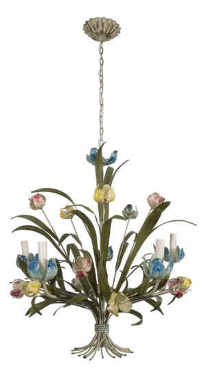 Painted tole floral motif chandelier