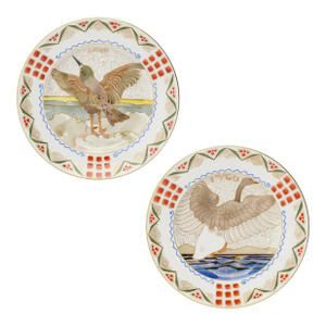 Pair of Russian Ornithological Plates by Kornilov Porcelain Factory, 1905