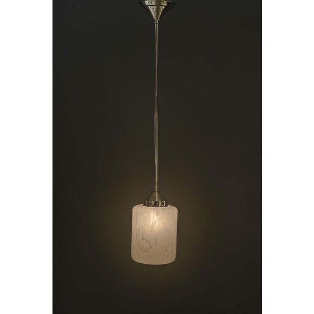 Art Deco Nickel-Plated Pendant with Glass Shade, Vienna, 1920s For Sale - Image 9 of 17