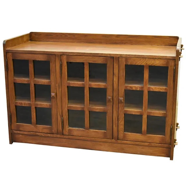 Contemporary Crafters and Weavers Mission Oak 3 Door Console in Walnut For Sale - Image 3 of 6