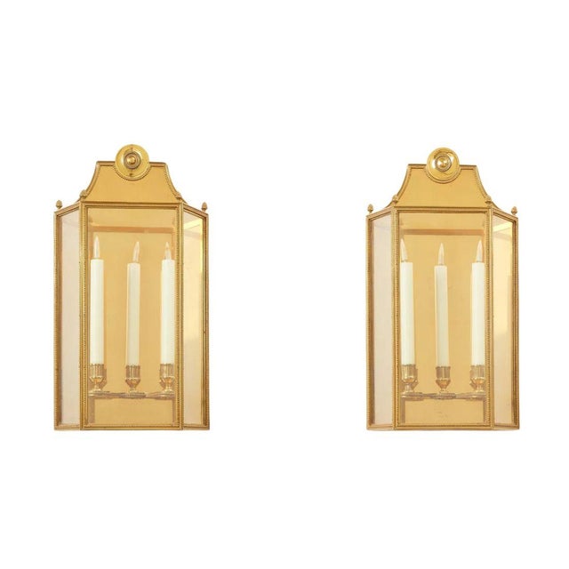 Pair of Heavy Gilt Wall Sconces With Three Lights For Sale - Image 4 of 4