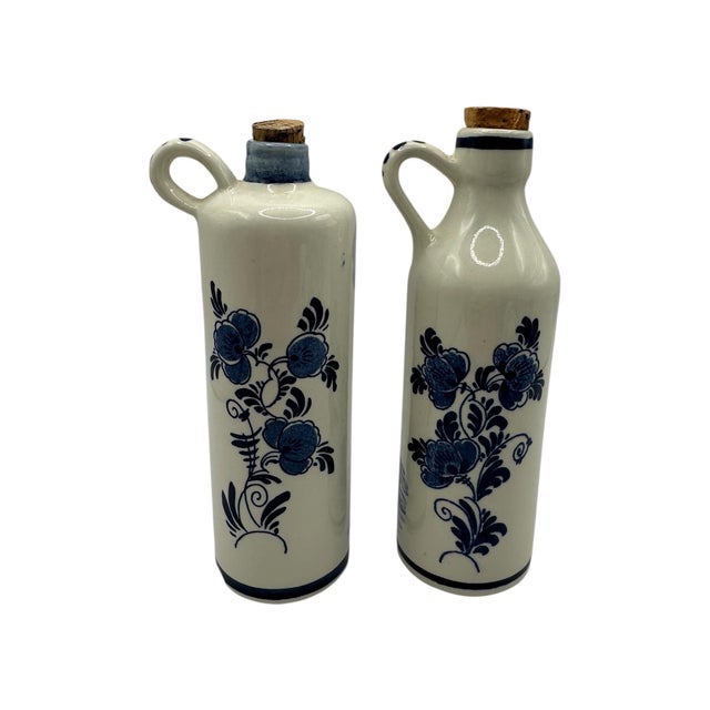 Vintage Delft Blue and White Ceramic Jugs With Amsterdam Scenes by Holland America Line - A Pair For Sale - Image 9 of 12