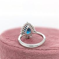 Metal 5ct Blue Zircon Ring With Diamond Accents: Solid 14k Gold, Pear Cut 10x8mm, Size 6.75 For Sale - Image 7 of 7