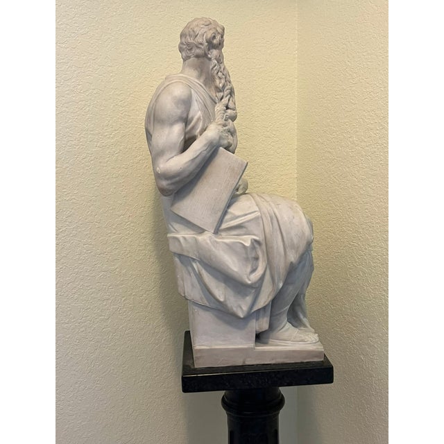 Grand 70" Vintage Solid Cast Stone "Moses" Statue With 360° Swivel Pedestal For Sale - Image 4 of 10