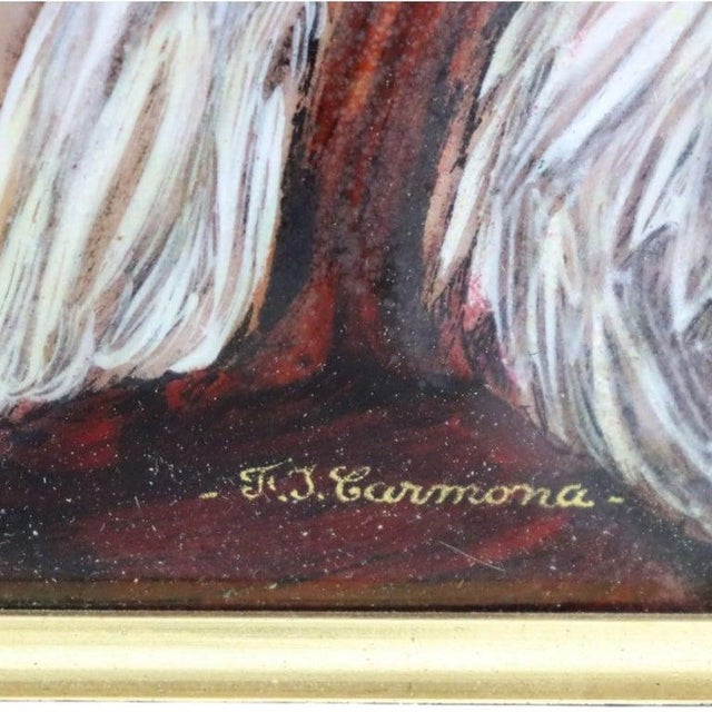 Paint 1940s French Limoges Enameled Copper Recreation of Frans Hals Painting, the Gypsy Girl For Sale - Image 7 of 9