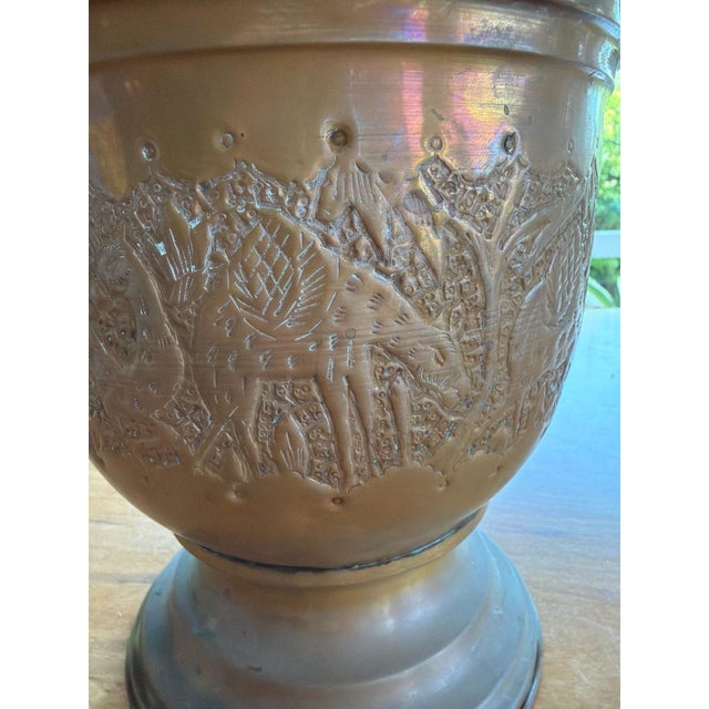 Vintage Hand-Chased Copper Ice Bucket With Lid, Camel and Palm Tree Motif For Sale - Image 4 of 8