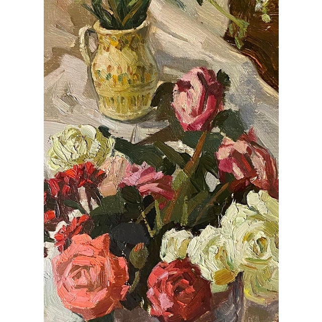 Floral Still Life Painting, Antique Soviet Art, Ukrainian Artist 67,5-50 For Sale - Image 4 of 6