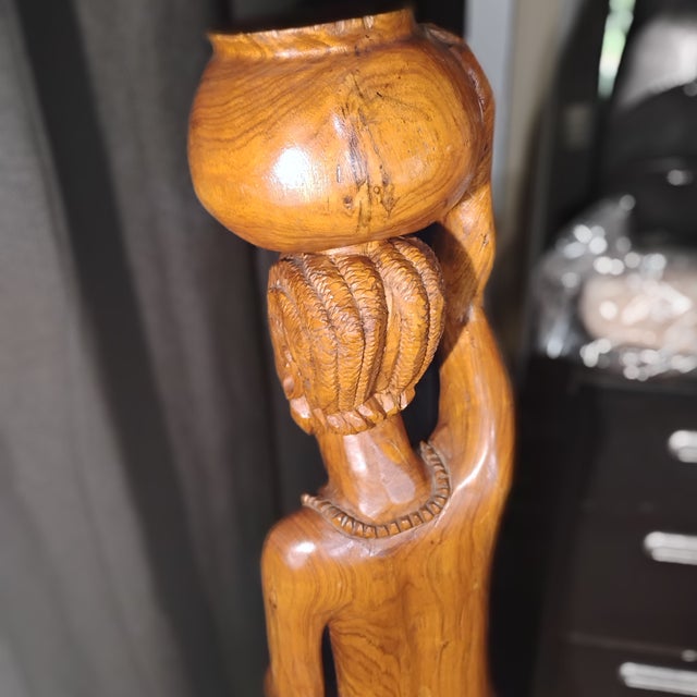 1970s Monumental 47.5" Vintage African Wooden Statue – Hand-Carved Ghanaian Folk Art Floor Sculpture For Sale - Image 10 of 10