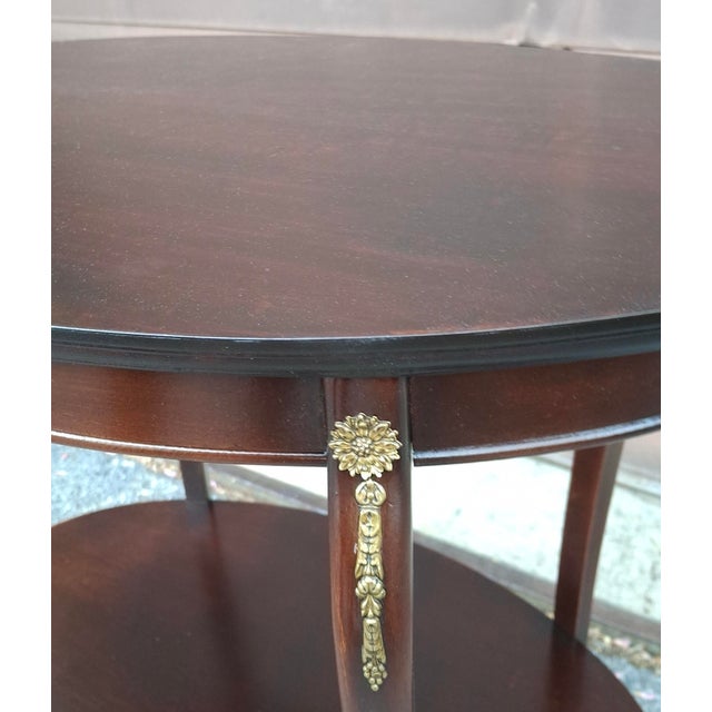 Wood Early 20th C. Refinished French Regency Mahogany Tiered Tea Side Table With Brass Accents For Sale - Image 7 of 13