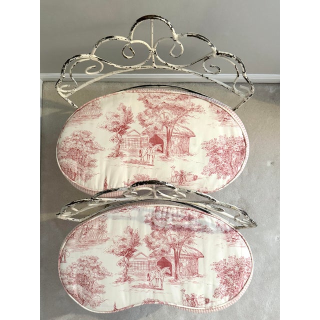 Vintage Wrought Iron Children’s Benches With Custom Toile Cushions - A Pair For Sale In Chicago - Image 6 of 14