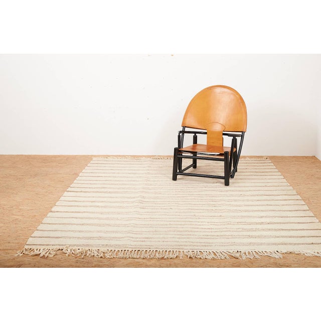Handwoven Wool Rug in Beige Brown Stripes For Sale - Image 11 of 12
