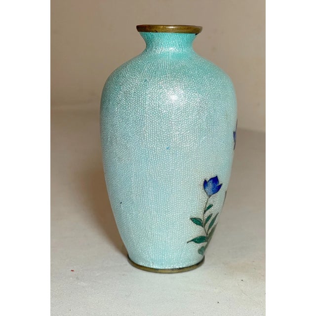 Blue Antique 19th Century Japanese Meiji Miniature Foil Enamel Signed Bronze Vase Urn For Sale - Image 8 of 12