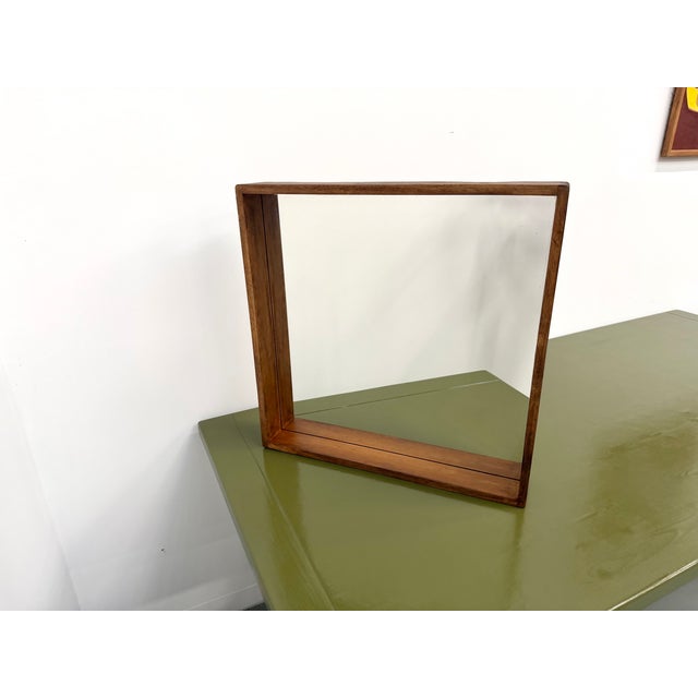 1970s Modernist Scandinavian Square Wooden Mirror, 1970s For Sale - Image 5 of 18