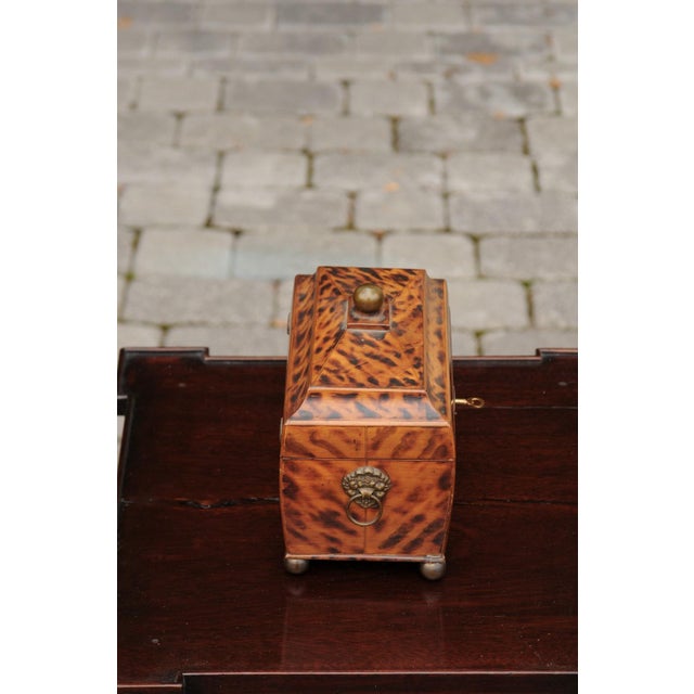 Wood English Victorian 1870s Tea Caddy with Faux Painted Tortoise Finish and Brass For Sale - Image 7 of 10