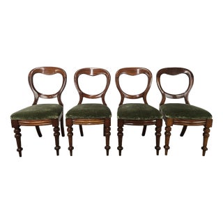 Late 19th Century Wood Chairs with Fabric Seats, Set of 4 For Sale