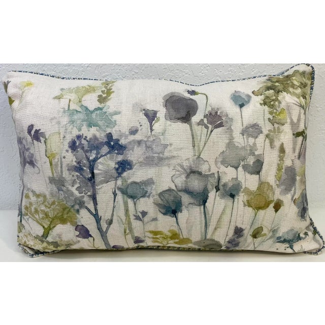 2010s Large Bolster Pillows With a Modern Watercolor-Like Floral Print, Made in U K- a Pair For Sale - Image 5 of 13