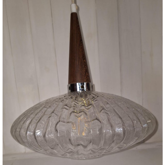 Brown Vintage Pendant Lamp with Ribbed Glass Shade, 1970s For Sale - Image 8 of 9