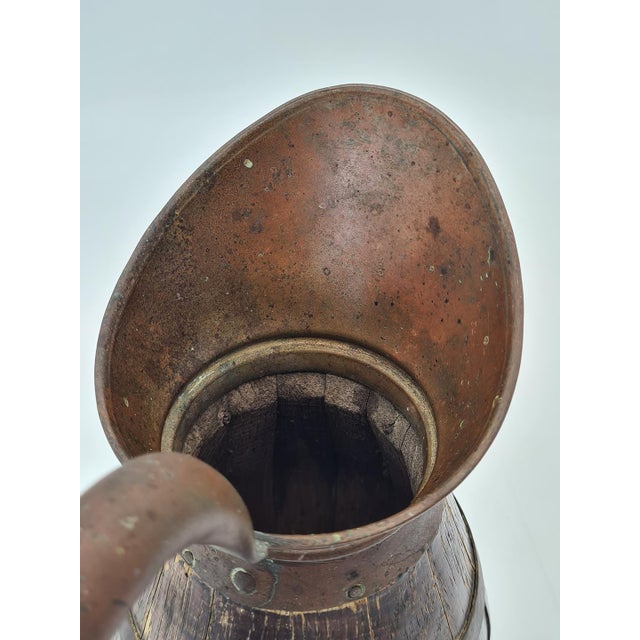 Brown Antique Wooden Barrel-Shaped Jug with Brass Hoops 19th/20th Century, 1890s For Sale - Image 8 of 10