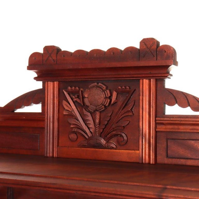 Antique Eastlake Walnut Cylinder Roll Top Paneled Secretary Desk C1890 For Sale - Image 4 of 18