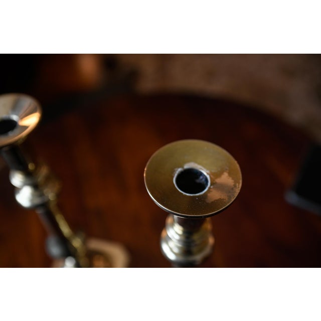 Brass Late 19th Century Pair of Victorian English Brass Neoclassical Baluster Candlesticks 12.5" For Sale - Image 8 of 14