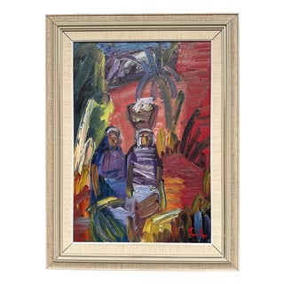 Eric Lo, Villagers, 1950s, Oil on Canvas, Framed For Sale