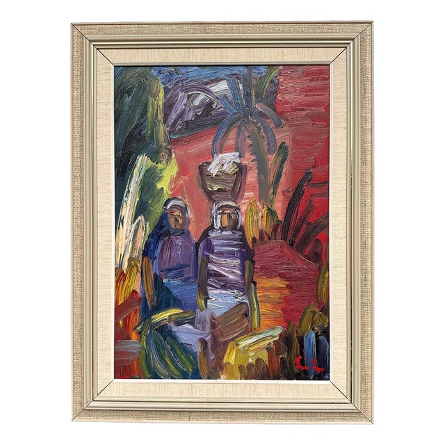 Eric Lo, Villagers, 1950s, Oil on Canvas, Framed For Sale