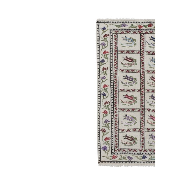 Mid-Century Modern Vintage Aubusson Tulip Motif Kilim Rug For Sale - Image 3 of 13