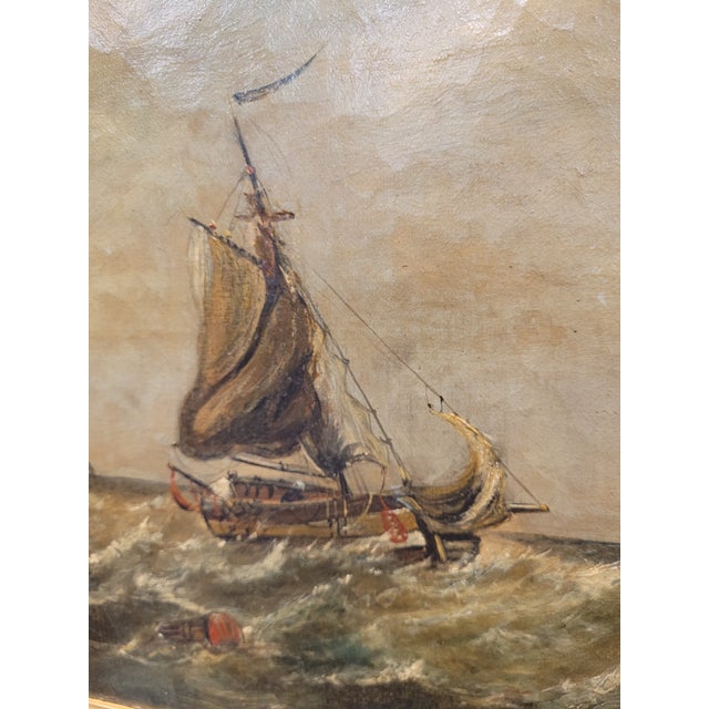 Cerulean Pair of 19th Century Nautical Paintings For Sale - Image 8 of 12