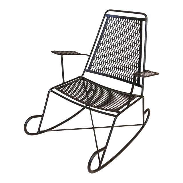 Vintage John Salterini Outdoor Wrought Iron Rocking Chair 1950's Rare Youth Size, Attributed For Sale