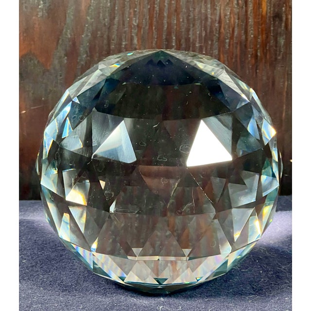 Early 20th Century Large 4.75 Lb Faceted Full Lead Crystal Sphere Paperweight Orb For Sale - Image 4 of 8