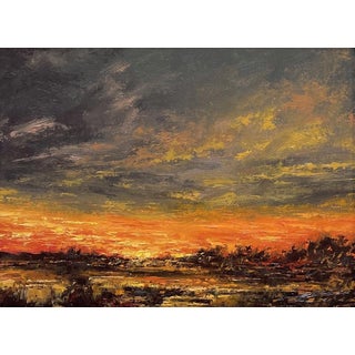 Marsh Lands by Sparky LeBold | Oil on Panel Landscape of marshlands at sunset For Sale