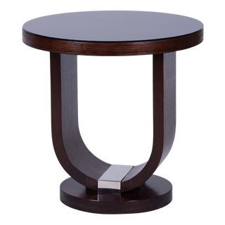 Art Deco Small Table in Oak, Silver Plating, and Glass, France, 1920s For Sale
