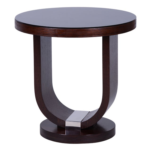 Art Deco Small Table in Oak, Silver Plating, and Glass, France, 1920s For Sale