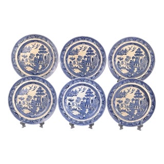 Blue Willow Transferware Plates from Wedgwood, England, Set of 6 For Sale