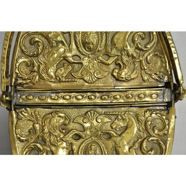 Metal Antique English Renaissance Unicorn & Lion Brass Figural Coal Bucket Log Bin For Sale - Image 7 of 12
