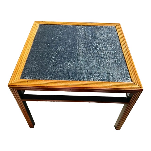Custom Designed Pencil Rattan Parsons Table For Sale