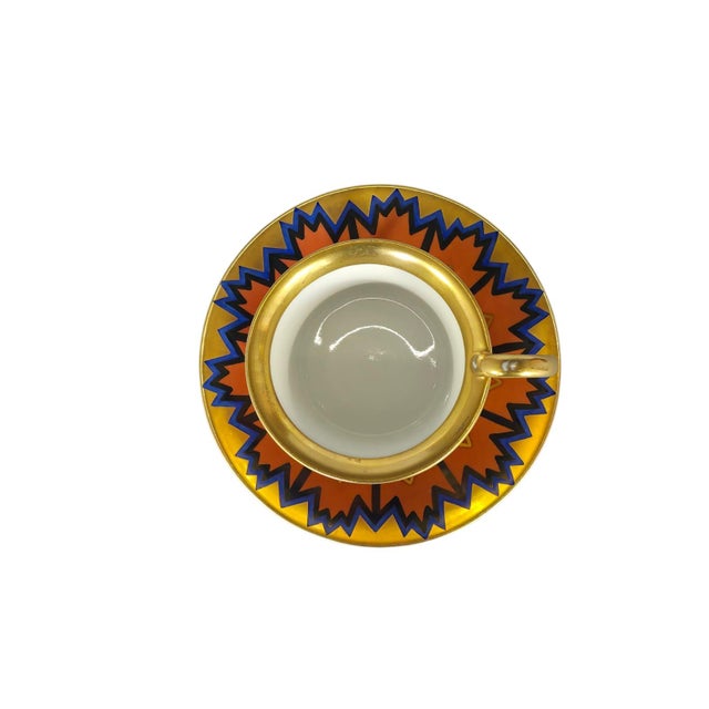 Art Deco Egypt Cup and Saucer with Geometric Sun Pattern and Gilt Feet from Eschenbach Bavaria, Germany, 1920s, Set of 2 For Sale - Image 9 of 17