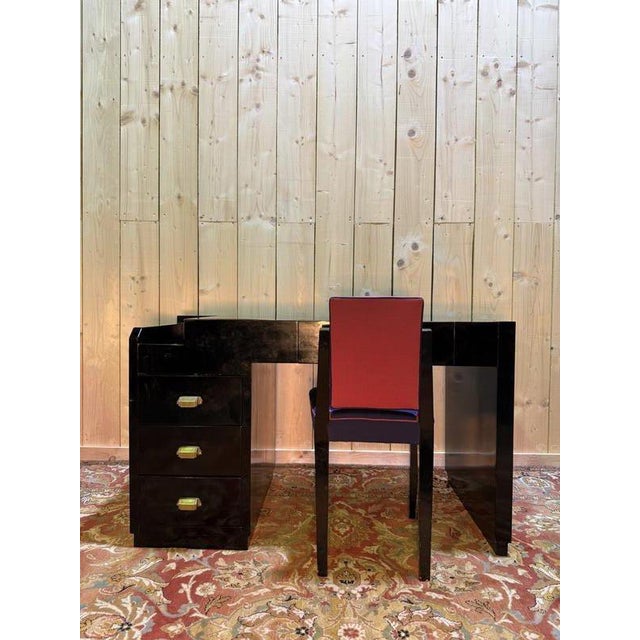 Art Deco Style Black Lacquered Desk and Chair, Set of 2 For Sale - Image 4 of 11