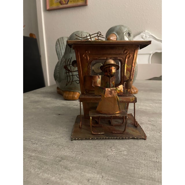 Metal Vintage 1970s Brutalist Copper "The Entertainer" Piano Player Music Box For Sale - Image 7 of 11
