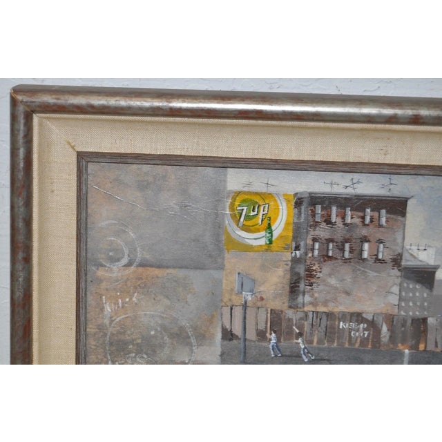 Urban Landscape / Inner City Basketball Court Oil Painting C 1970s