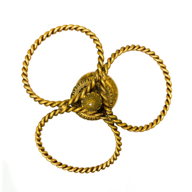 Metal Vintage Gold Finished Metal Three-Ring Guest Towel Holder – Hollywood Regency / Neoclassical For Sale - Image 7 of 12