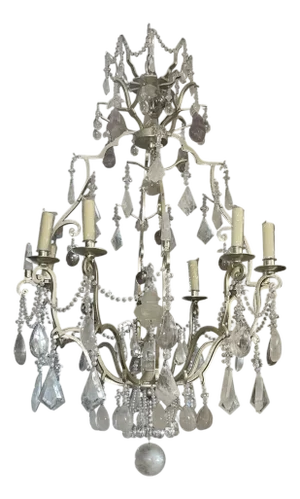 Early 20th Century Italian Rock Crystal and Gilt Iron Chandelier.