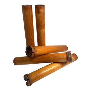 Industrial Wooden Roving Bobbins Large Factory Used Circa 1940 Set of 5 For Sale