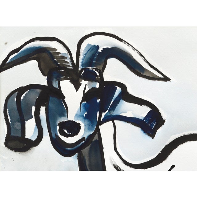 Modernist Goat Portrait in Black and Blue by Karen Druker For Sale In Monterey, CA - Image 6 of 7