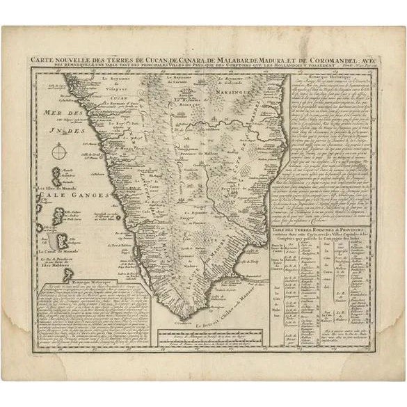 Antique Map of Southern India by Chatelain, c.1720 For Sale