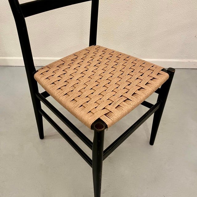 Black Vintage Leggera Chairs in Rope and Black Wood by Gio Ponti for Cassina, 1950s, Set of 4 For Sale - Image 8 of 12