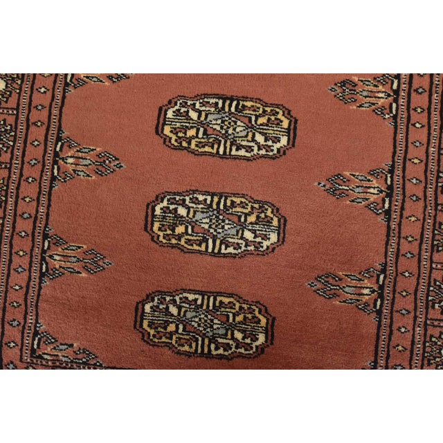 Bokhara Rug 2’11” X 4’8” Pink Wool Tribal Hand-Knotted Oriental Carpet For Sale - Image 4 of 11
